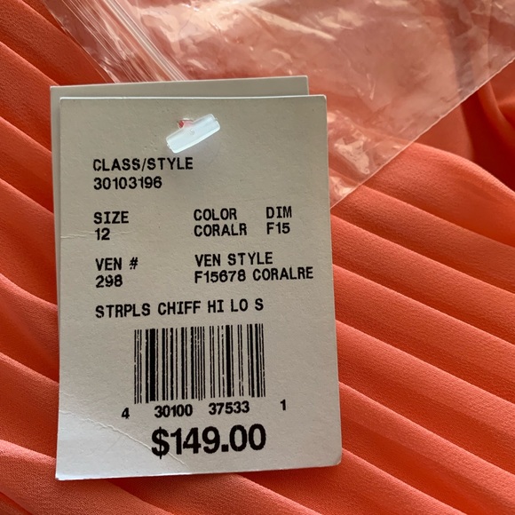 David’s bridal new with tag size 12 strapless chiffon high low dress coral color - Picture 9 of 10